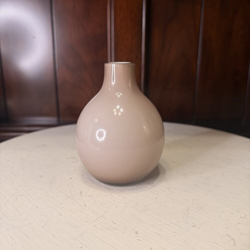 Hand blown Glass Bud Vase Dusty Pink Mauve Muted Purple White Interior 4"